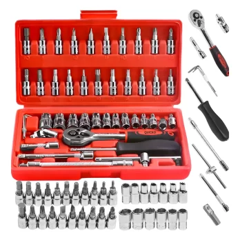 Jogo Combo Kit De Chave De Fenda Philips Soquete Completo Marca Quicko Kit 46 Peças De Aço Crv 1/4 Maleta Cor Vermelho